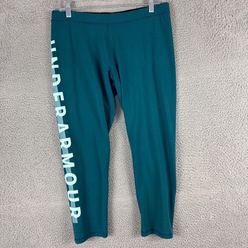 Under Armour Pants Women XL‎ Teal Fitted Leggings Graphic Athletic Gym 1309654